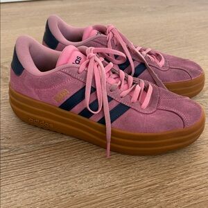 Adidas Gazelle Bold Platform Sneakers Women’s 6 Pink Suede Navy Stripes Gum Sole